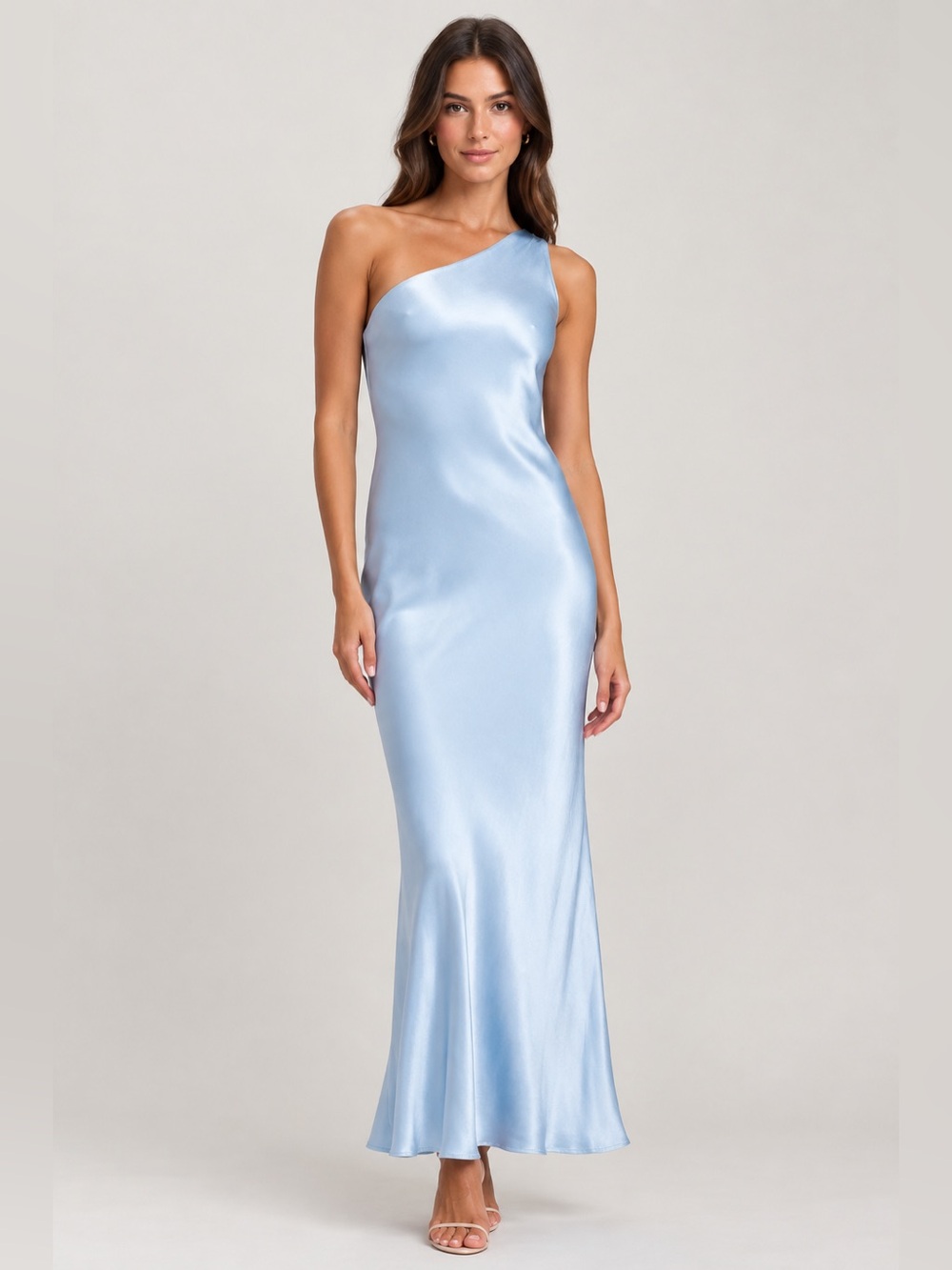 Meshki Camille One Shoulder Satin Maxi Dress in Cornflower Blue size Small